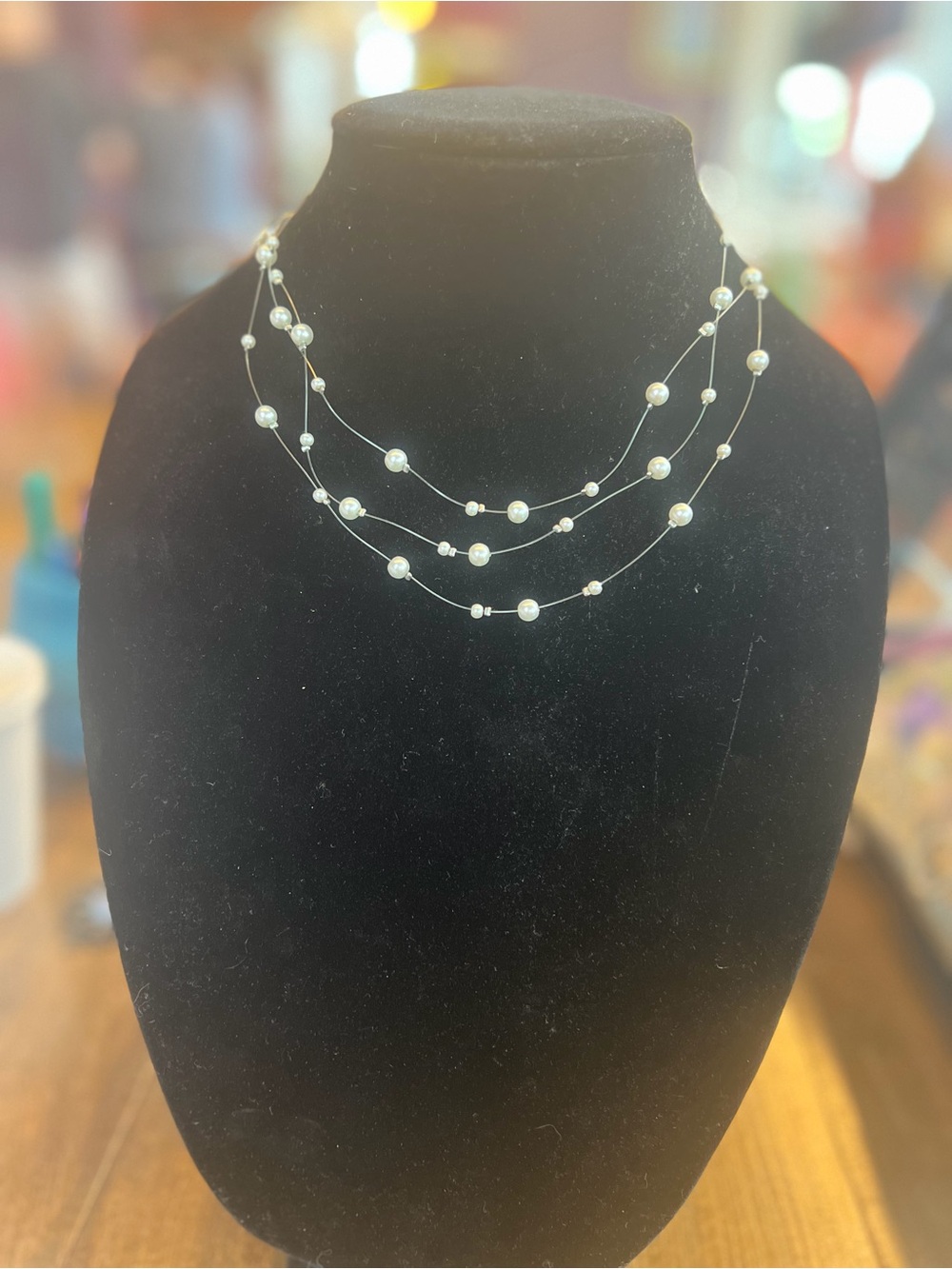 White Faux Pearl Multi- Strand Necklace